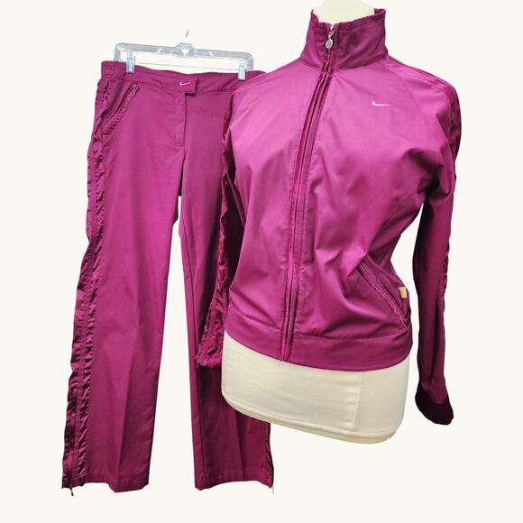 Nike Burgundy Tracksuit Womens Windbreaker XL Jacket + Large Pants Jogging Set - Picture 2 of 16